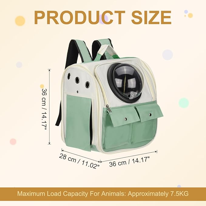 Pet Backpack Carrier, Portable and Ventilated, Oxford Cloth, Dogs Cats and Small Animals Travel Bag 12.99", (Green, 1 Pcs), Intended for Hiking/Camping/Traveling