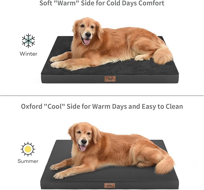 Orthopedic Dog Crate Bed for Extra Large Dogs, XXL Waterproof Comfort Pet Bed with Egg Crate Foam 47x29 Inch, Removable Oxford Cover, Black