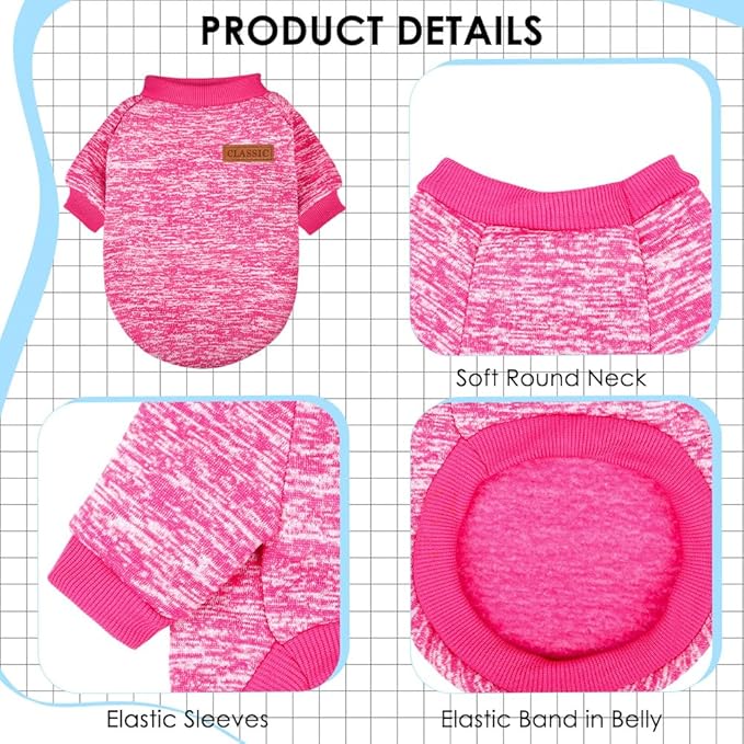 3 Pack Dog Sweaters for Small Dogs Girl Boy Winter Fleece Clothes Warm Soft Dog Sweatshirt Outfit for Dogs Cats Pet Apparel (Rose+Light Blue+Purple, XX-Small)