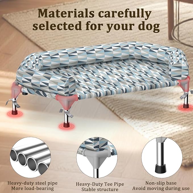 Orthopedic Dog Bed - Beds Bolster,Cooling Elevated Dog Beds with Metal Frame,Raised Dogs Bed,Easy to Assemble,Up to 80 lbs,Medium