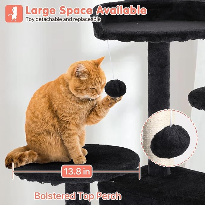 54in Cat Tree Cat Climbing Tower with Scratching Post, Cats House Perch Kitten Tree Condo Wood Playhouse, Pet Trees Tower for Indoor Cats, Dark Gray