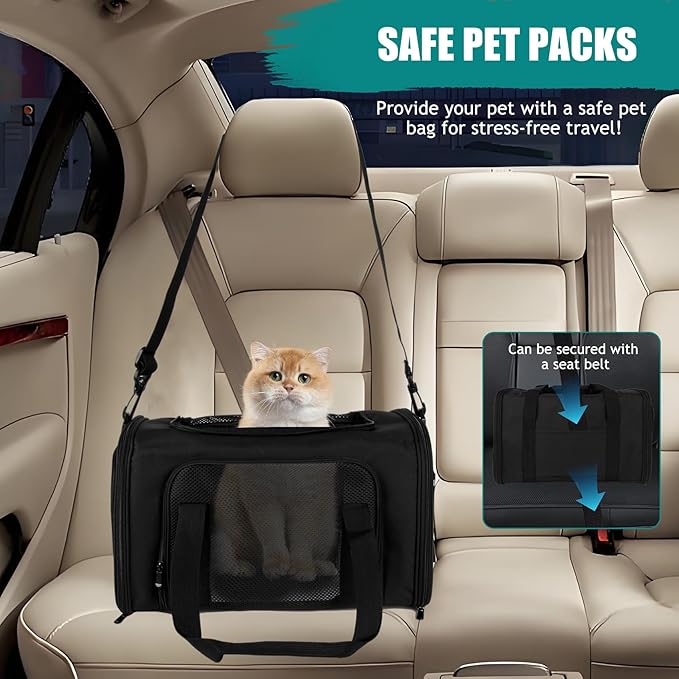 Top tasta Dog Cat Carrier Pet Carriers for Small Medium Large Cats Dogs Carrier Under 25 Lbs Soft Sided Small Puppy Dog Carrier Portable Foldable Dog Cat Travel Carrier （Black 20 * 13 * 13）