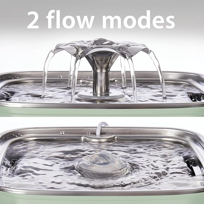 Veken Innovation Award Winner Stainless Steel Cat Water Fountain, 108oz/3.2L Automatic Pet Fountain Dog Water Dispenser with Replacement Filters & Silicone Mat for Cats, Dogs (Tea Green)