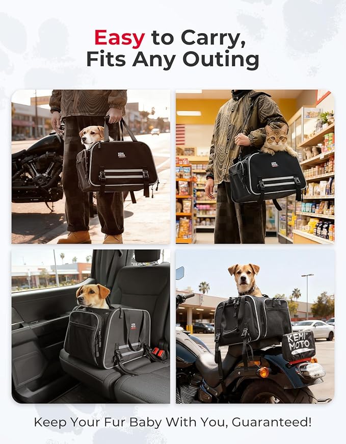 KEMIMOTO Motorcycle Dog Carrier Expandable, Airline Approved Pet Carrier Shoulder for Small Dogs & Cats Under 17 lbs, 18x11x11 Inch Soft-Sided Travel Bag, Folding & Portable for Cruiser Touring