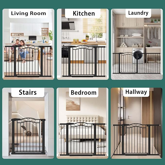 Fairy Baby 81.9"-84.6" Extra Wide Baby Gate for Stairs, Pressure Mounted Auto Close Child Safety Gate with Door No Drill, Large Long Pet Dog Gate for The House Doorways, 82 83 84 Inches Wide, Black