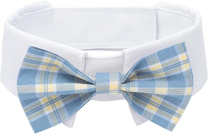 Segarty Dog Bow Tie Neck Girth 10.2-12.6in, Adjustable Blue Plaid Bowtie Collar for Dogs, Medium Dog Tie Tuxedo Comfortable Cotton Boy Pet Grooming Accessory for Formal Wedding Holiday Birthday Party