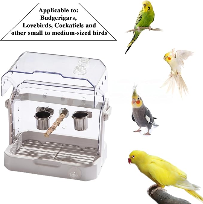 Bird Travel Cage, 10×6.7×8.3 Inches Waterproof & Sturdy Pet Carrier with Perch & Food Bowls, Portable Cage for Budgies, Cockatiels, Lovebirds & Small Birds
