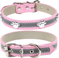 PETCARE Reflective Dog Collar with Cute Paw Rivet Studded Funny Soft PU Leather Adjustable Puppy Dog Collars for Small Medium Large Dogs Cats (Pink,X-Large)