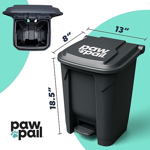PawPail Essential Pet Waste Station, Outdoor Dog Poop Trash Can with Step-On Lid, Square Plastic Dog Waste Station, Black, 41 lb. Capacity