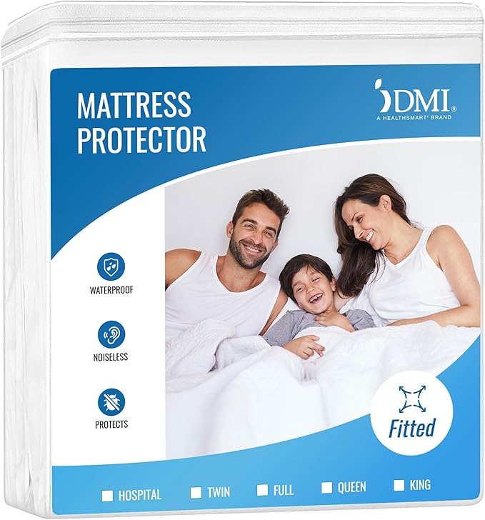 DMI Twin XL Waterproof Mattress Protector - Fitted, Noiseless Mattress Cover, Soft and Breathable, 39" x 80"x 12", White