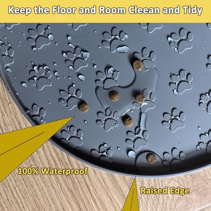Dog Food Mats - Waterproof Silicone Dog Mat for Food and Water, Pet Food Mat with Edges, Nonslip Pet Feeding Mat for Protecting Floors (2Pack Grey)