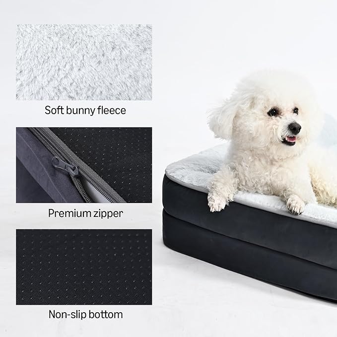 Amazon Basics Washable L-Shaped Dog Bed for Small Dogs, Anti-Slip Pet Sofa Bed for Indoor Dogs, Crate Bed, 30x20x6.5 Inches, Gray, Small