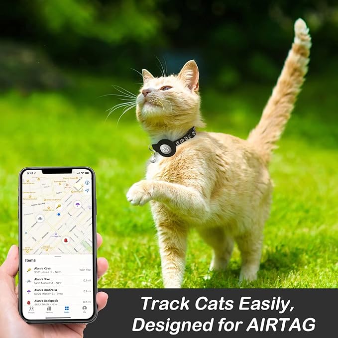 2 Pack Airtag Cat Collar Breakaway with Bell,Reflective Kitten Collar with Apple Airtag Cat Collar Holder,Adjustable 7-12In,Safety Buckle for Girl Boy Cats,Pet Supplies,Accessories,Gifts (Black)