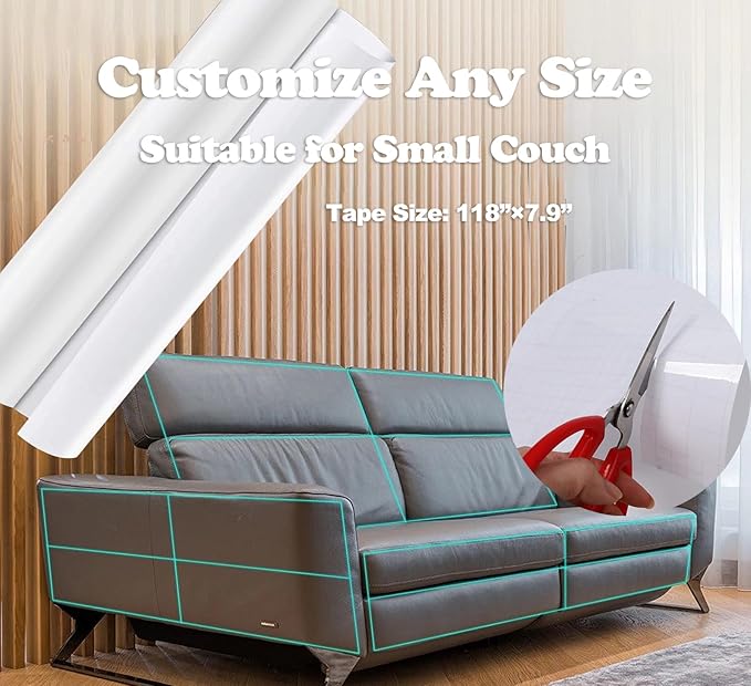 118"x8" Self-Adhesive Cat Scratch Protector Tape, Anti-Claw Couch Furniture Guard for Sofa Beds Doors Tables Walls, Clear Pet Scratch Deterrent
