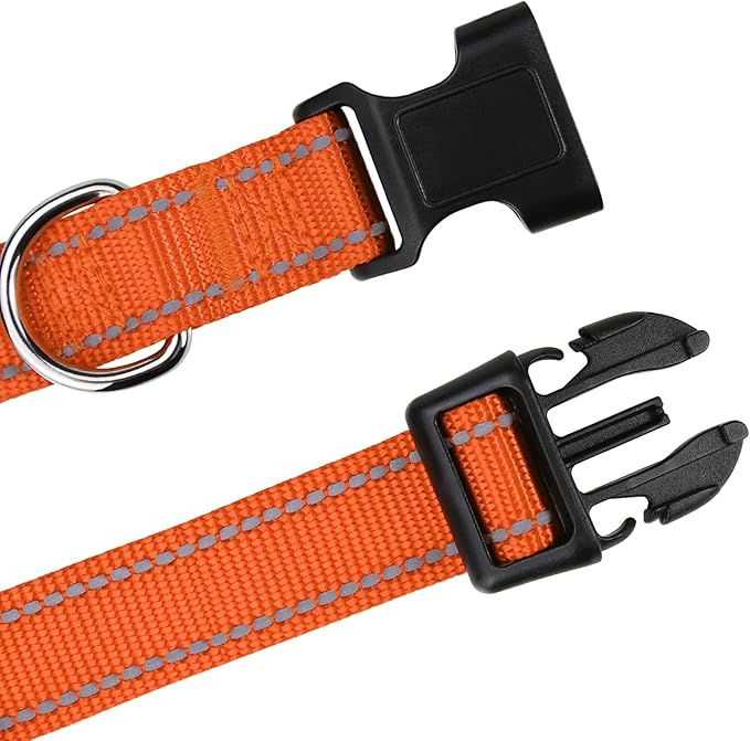 TagME Reflective Nylon Dog Collars, Adjustable Classic Pet Collar with Quick Release Buckle for Puppy, Orange, 3/8" Width