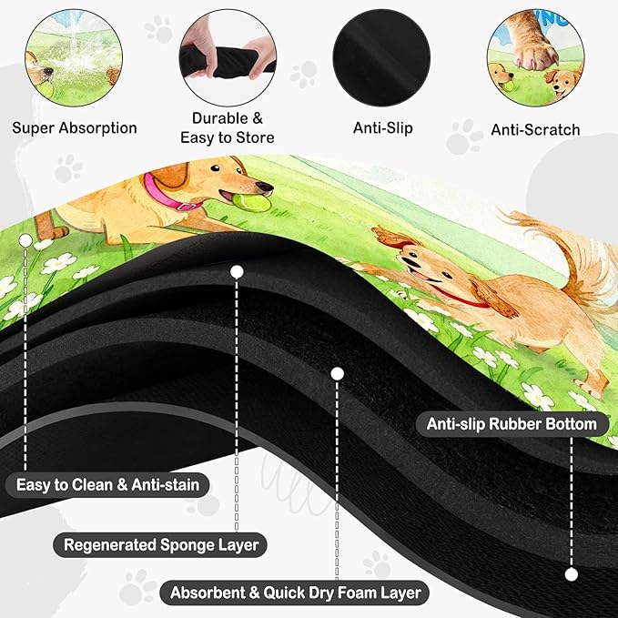 Dog Food Mat for Floors Absorbent, Pet Food Mat, Dogs Greetings Quick Dry Dog Bowl Mats for Food and Water, Non-Slip Cat Pet Feeding Mats for Floor Placemats 12"x20"