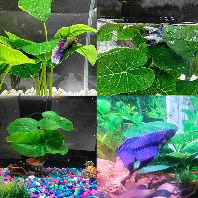Smoothedo-Pets Fish Tank Decor Aquarium Decorations Ornaments Betta Leaf pad Hammock 6inch Plastic Artificial Plant Goldfish Fish Hides Small Tank/Reptiles Plants Driftwood (Green-Type-A-Set)