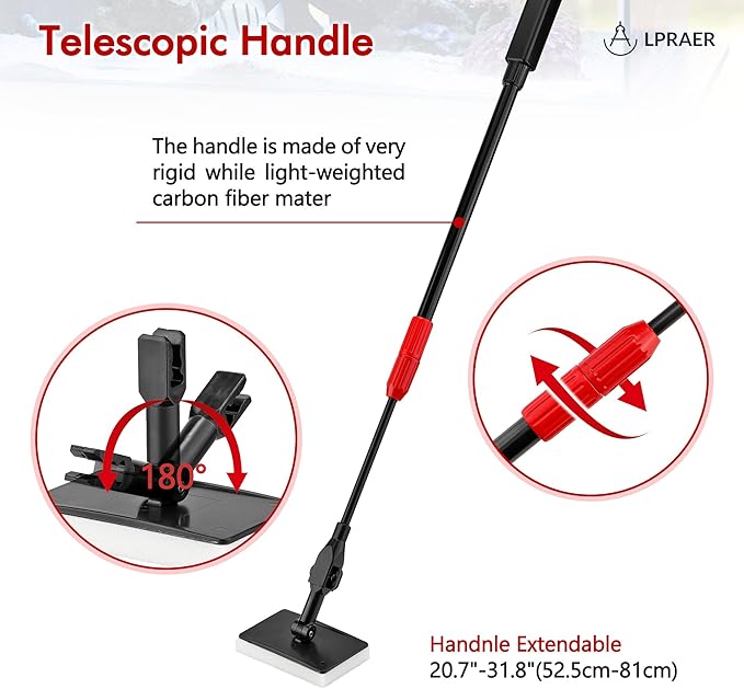 Lpraer Multifunction 7 PCS Aquarium Cleaning Tools Bundle Kit Set Adjustable Fish Tank Cleaner w/Long Telescopic Extended Handle,Fish Net,Algae Scraper, Sponge Pad, Gravel Rake & Cleaning Brush