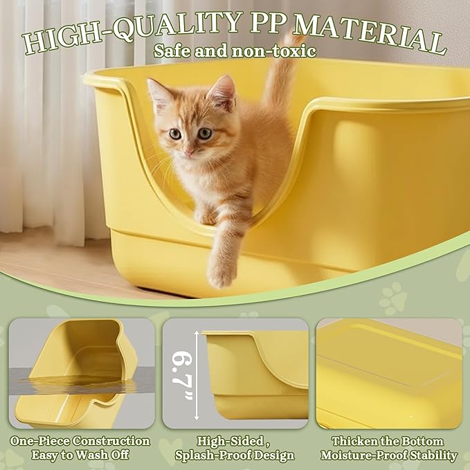 2 Pack Low Entry Small Litter Box for Kittens, Kitty Plastic Litter Boxes, Open Top, Anti-Splash High Sided Litter Tray Pan for Medium Pets, Puppy, Easy to Clean, 15.7"L*11.8"W*6.7"H (Beige)