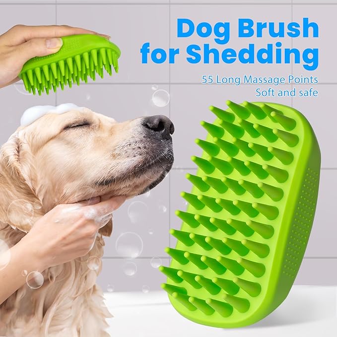 Comotech 3PCS Dog Bath Brush | Dog Shower/Washing Brush with Adjustable Ring Handle for Short & Long Hair(Blue Blue Green)