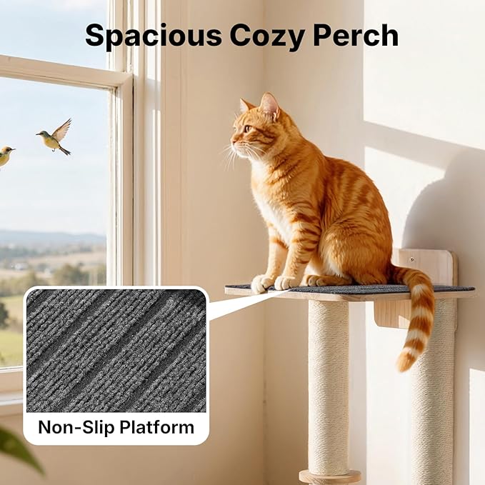 Veehoo Cat Wall Shelves, 28.3" Cat Wall Climber with Dual Sisal Scratching Posts and Carpeted Perch, Cats Wall Scratcher Furniture for Climb, Play and Rest