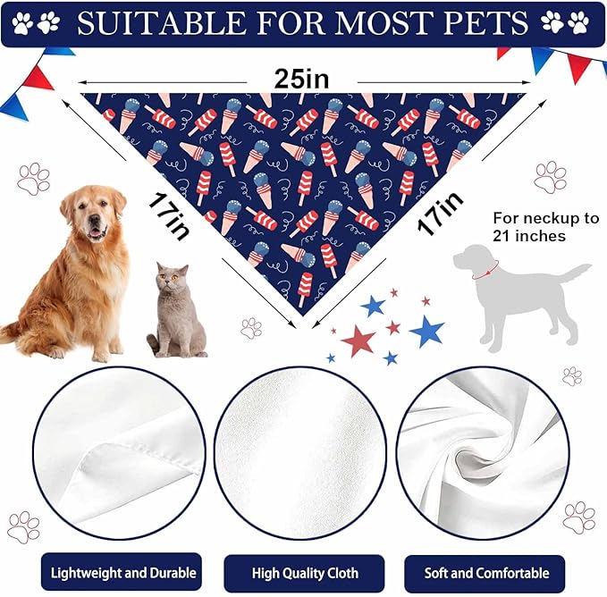 4th of July Dog Bandanas, Patriotic Pet Decorations 2 Pack, Adjustable Independence Day Holiday Party Bandana American Flag Triangle Bibs Cat Scarf Set