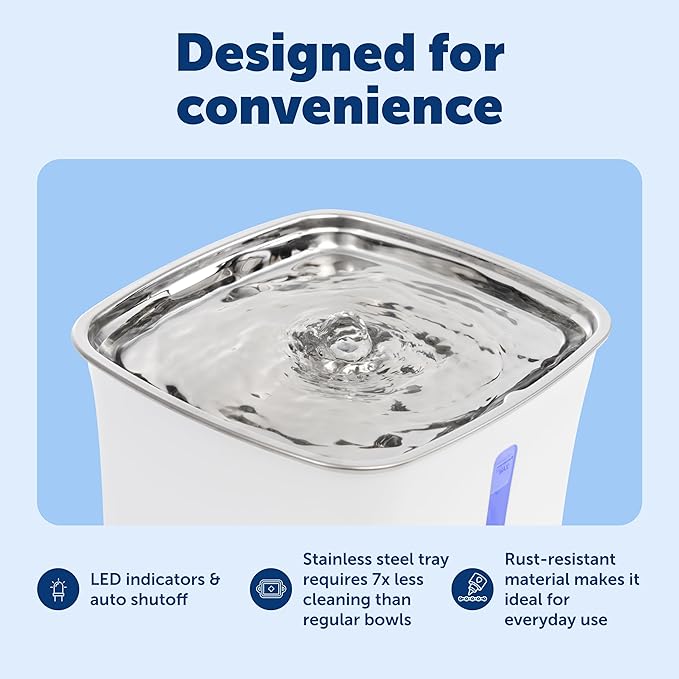 PetSafe Viva Pet Fountain - Encourages Healthy Hydration - Automatic Water Dispenser with Double Filtration - Ultra Quiet Water Fountain - Easy to Assemble - Dishwasher Safe - Stainless Steel - 64 oz