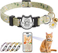 QR Code Cat Collar with Breakaway Safety Buckle, Adjustable Cotton Kitten Collar with Bell, Online Pet Profile Scan ID Tag for Lost Cats,Flower Pendant(Green)