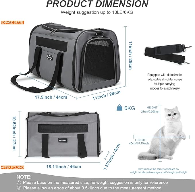 Airline Approved Dog Carrier.Cat Travel Carrier Dog Carrier Bag, Soft Sided Pet Bag up to 20 Lbs,Pet Carrier Soft-Sided Escape Proof with 4 Ventilated Windows (Black)