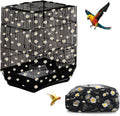 Bird Cage Seed Catcher, Seed Catcher Guard Net Cover, Parrot Nylon Mesh Net Cover, Universal Soft Airy Cage Net Stretchy Skirt for Round Square Cages (Daisy-Black, 15.7" x87")