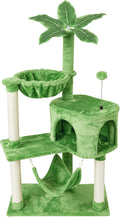 KIYUMI Cat Tree Cat Tower Condo with Sisal Scratching Post for Indoor Cats Tree Furniture with Hammock Perch and Kitten Ball Toys, Multi-Level Pet Activity Center (Green)