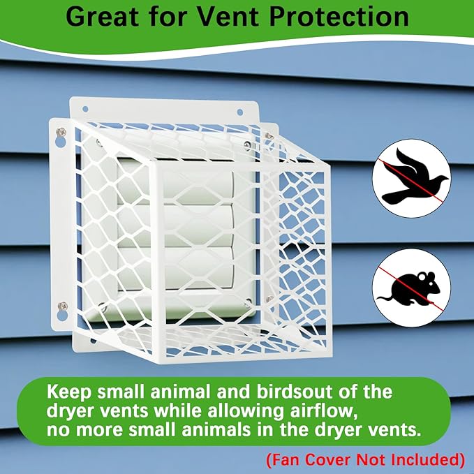 Dryer Vent Bird Guard,Dryer Vent Cover Guard for Most 3" to 4" Bathroom Exhaust Fan Ventilation Cover,7"Lx7"Wx5"H Steel Ventilation Bird Cage for Exhaust Fan Cover,White