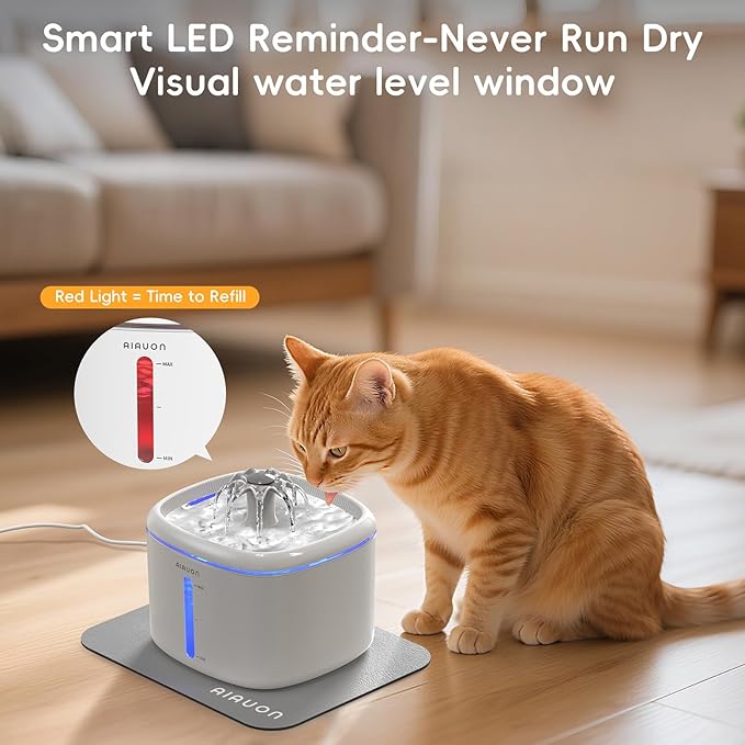 Cat Water Fountain,84oz/2.5L Pet Cat Fountain – Ultra Quiet Upgraded Automatic Pet Water Dispenser with 8 Replaceable Filters, Indoor Cat & Dog Drinking Bowl (with mat)