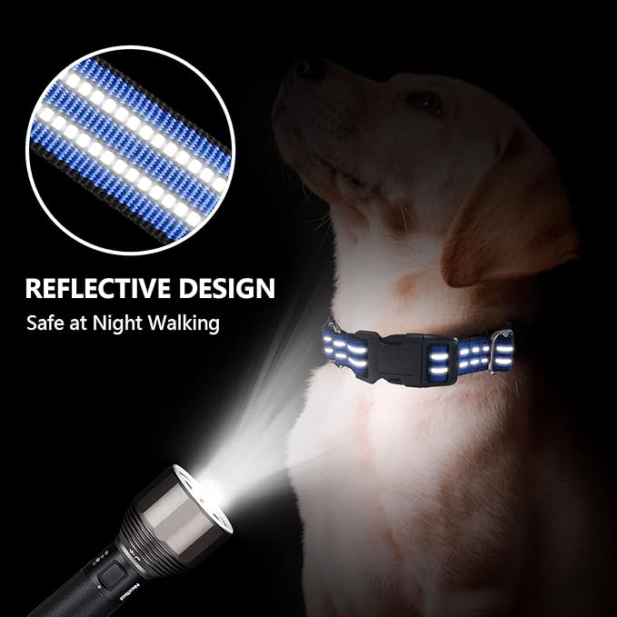 Hikiko Martingale Collar for Dogs Reflective Nylon Dog Collar with Quick Release Buckle Adjustable Training No Slip Dog Collars (Medium, Blue)