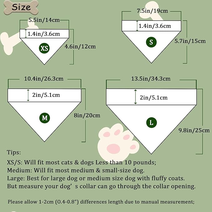 8 Packs Sublimation Blank Dog Bandana Over Collar, Pet Collar Sip-On Bandana Blank Customize White Polyester DIY for Dog Cat Extra Small, Small, Medium & Large (M)