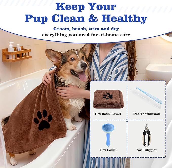 Puppy Supplies Starter Kit – Puppy Essentials and Dog Stuff Set for Small Dogs, Includes Bowls, Toys, Toothbrush, Treat Pouch and More, Welcome Home Gift for Your New Puppies - Blue