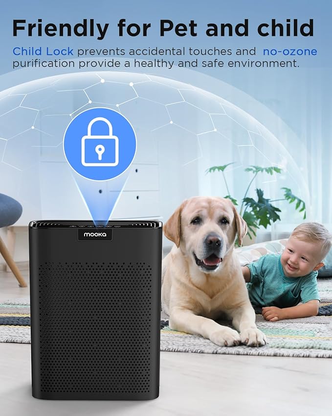 Air Purifiers for Home Large Room 2200 Ft² with Washable Filters, MOOKA H13 HEPA Air Purifier for Home Pets Bedroom with Fragrance, Air Cleaner for Smoke Dust Pollen Pets Hair Odor, KJ190 Black