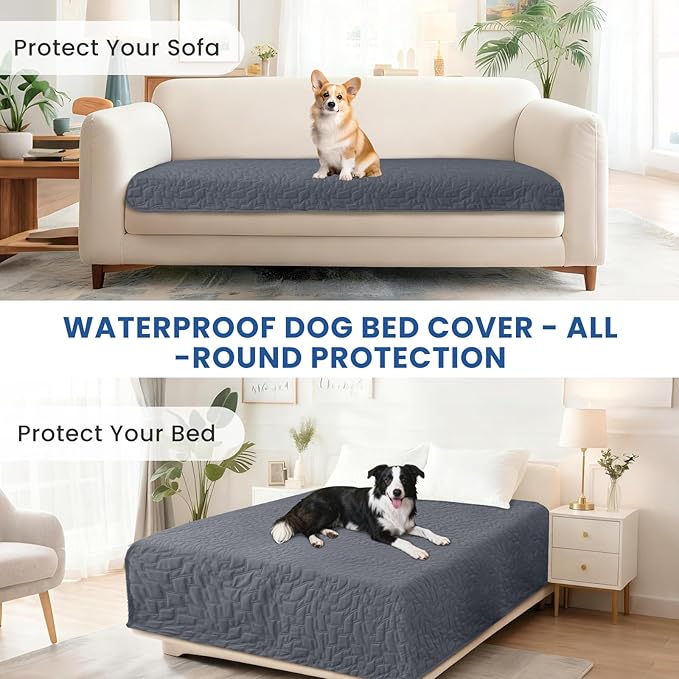 Waterproof Dog Bed Cover, Non-Slip Dog Blanket for Couch, Couch Covers for Dogs Washable, Pet Blanket for Furniture, Pet Bed Mat for Sofa, Car, Pet Supplies (40x50 Inch, Dark Grey)
