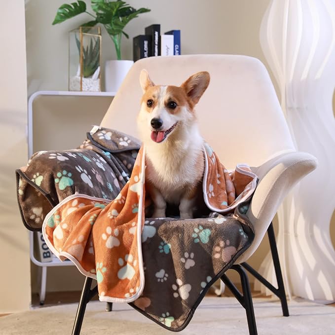 Luciphia 1 Pack 6 Dog Blankets Cat Soft Fluffy Fleece Pet Blanket Warm Cute Print Design Puppy Kitten Doggy Paw Large(41"x31")