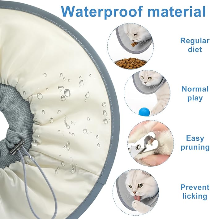 11.5 Inch Adjustable Elizabethan Collar for Cats - Soft & Comfortable Cat Cone Collar to Stop Licking & Scratching, Waterproof & Breathable Pet Cone(Ivory White)
