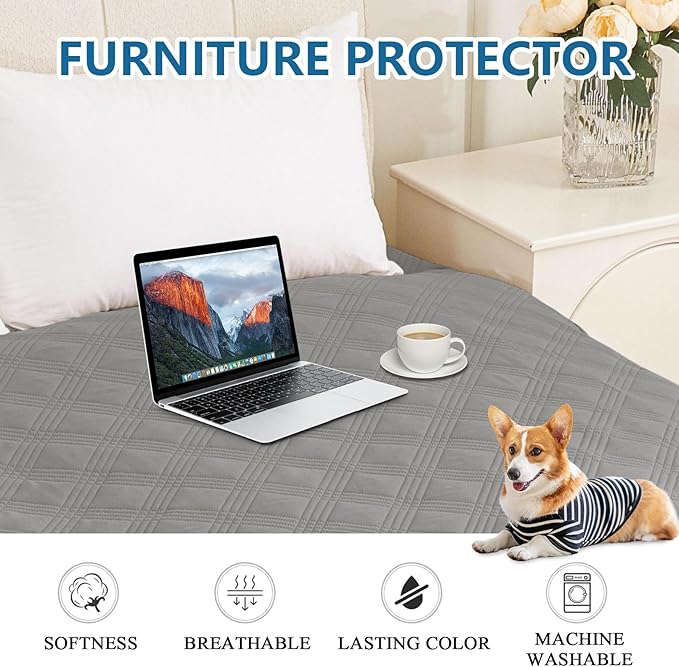 hyha Waterproof Dog Blanket, Reversible Pet Bed Blanket, Soft Sofa Couch Cover for Dogs Washable, Waterproof Pet Couch Covers for Sofa Puppy Cats Furniture Protector(30"x70", Grey/Grey)
