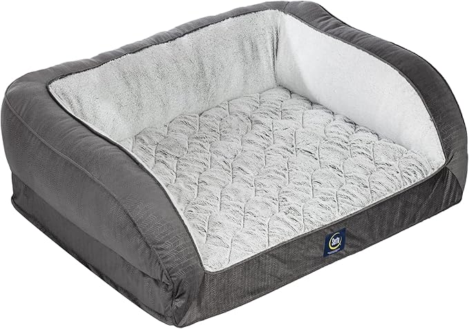 Serta Orthopedic Quilted Couch Dog Bed for Pets – Slate Gray (Small)