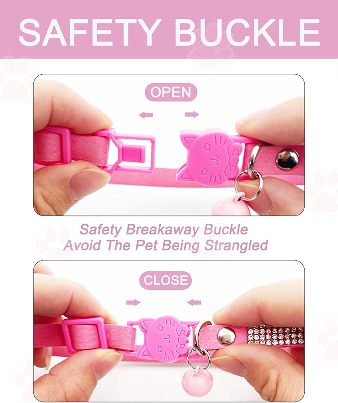 Solmoony Breakaway Cat Collars with Bell,Adjustable Safe Kitten Collar,Cat Collars for Girl Cats with Rhinestone Soft Velvet (Purple)