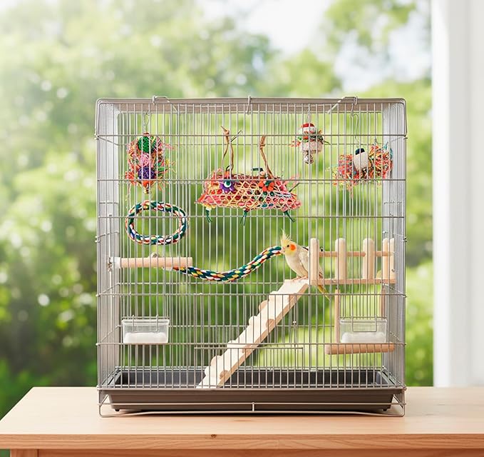 Morezi Bird Swing for cage Parakeet Parrot Swing Wood Ladder Toy Accessories Play Gym Budgie Perch Hammock Budgerigar Conure Cockatiel mynah Finches Toys for Small Medium Breeds