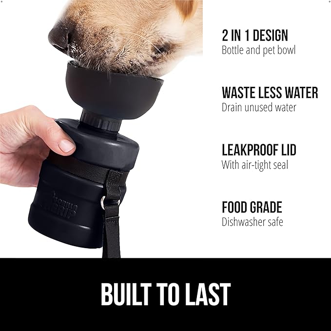 GORILLA GRIP Dog Water Bottle, Portable Water Bowl Dispenser for Dogs, 20 oz Leak Proof Pet Travel Squeeze Bottles Food Grade Silicone, Pet Stocking to Go Puppy Essentials, Black