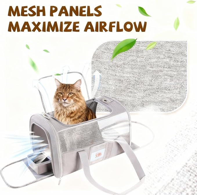 Soft Cat Carrier for Pets Up to 15 lbs, TSA Approved for Airline in-Cabin, Cat Travel Bag with Detachable Cat Food Bowl, Pet Carriers for Small Dogs, Waterproof Travel Puppy Carry, Gray
