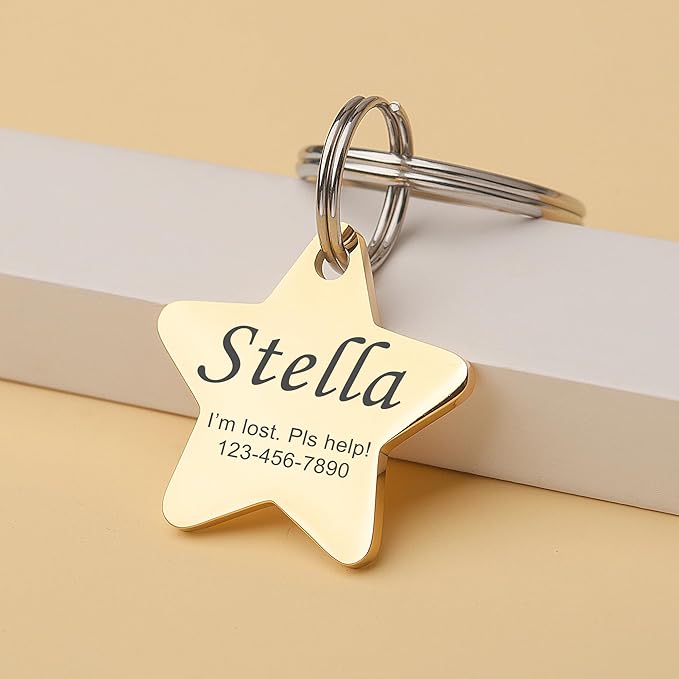 Anavia Personalized Pet ID Tags, Stainless Steel Glossy Laser Engraved Dog Cat Collar Name Tags, Multiple Colors Shapes Sizes (Star, Small)