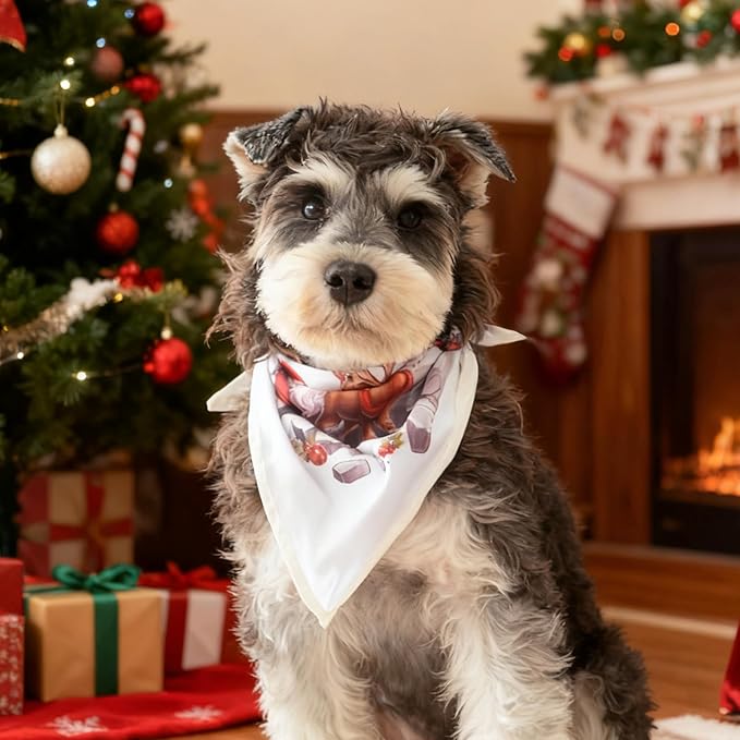Christmas Dog Bandanas,Reflective Dog Bandana for Night Safety,Adjustable Santa Claus Dog Scarf Triangle Boy and Girl Pet Scarves for Medium Dogs,White,M