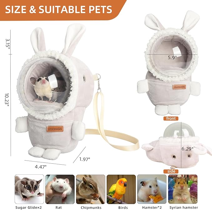 Hamster Carrier Rat Bag Cute Rabbit Shape Small Animal Sugar Glider Travel Pouch Gerbil Hedgehog Portable Travel Carrier Outdoor Hangbag Grey Squirrel Rat Carrier (Grey)
