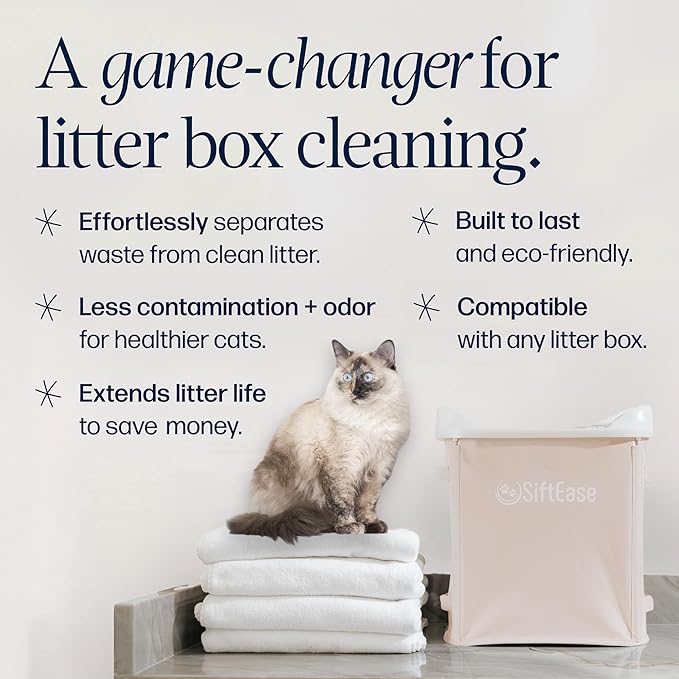 Cat Litter Sifter - SiftEase Sifting Litter Box Cleaner, Fast & Easy Scoop Free Cleaning, Large Sifter with Bin for Longer Lasting Litter (Pink)